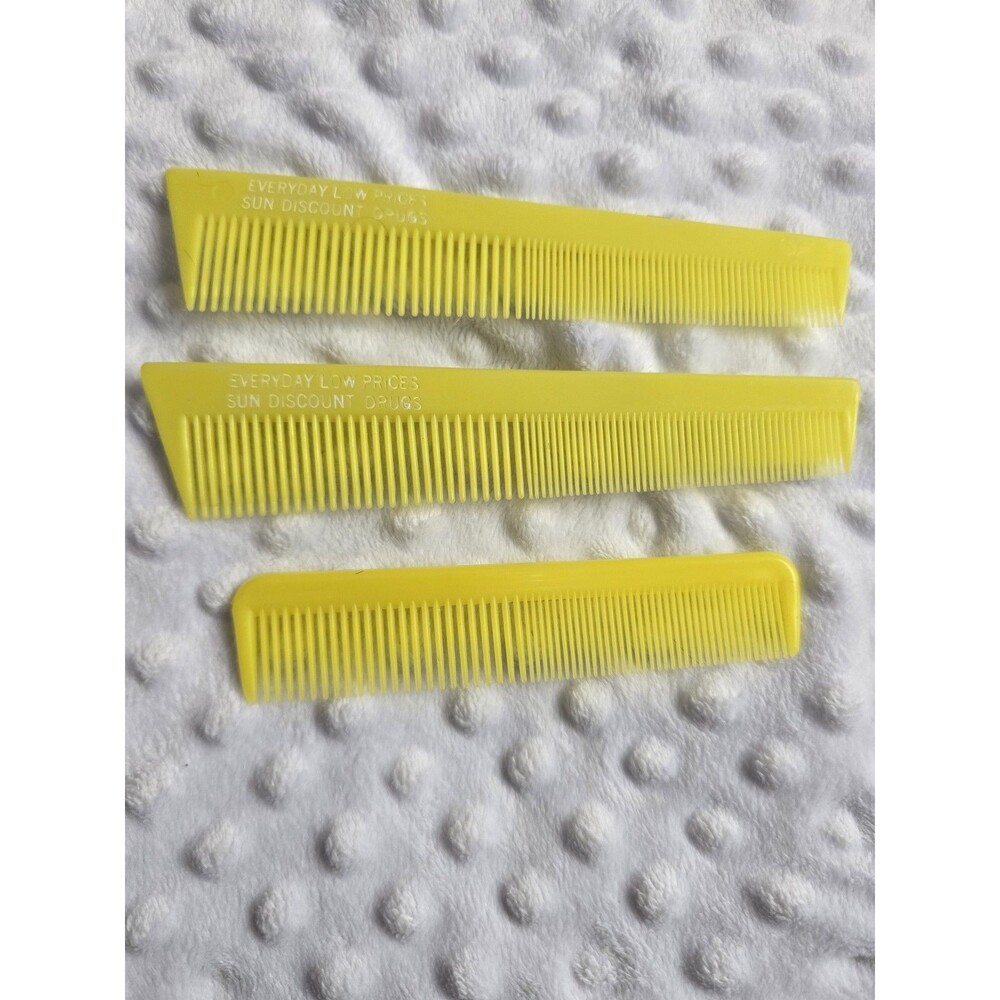 Vintage Yellow Promo Combs 80's Comb Vanity Table Hair Brush Styling Lot 3 Sun